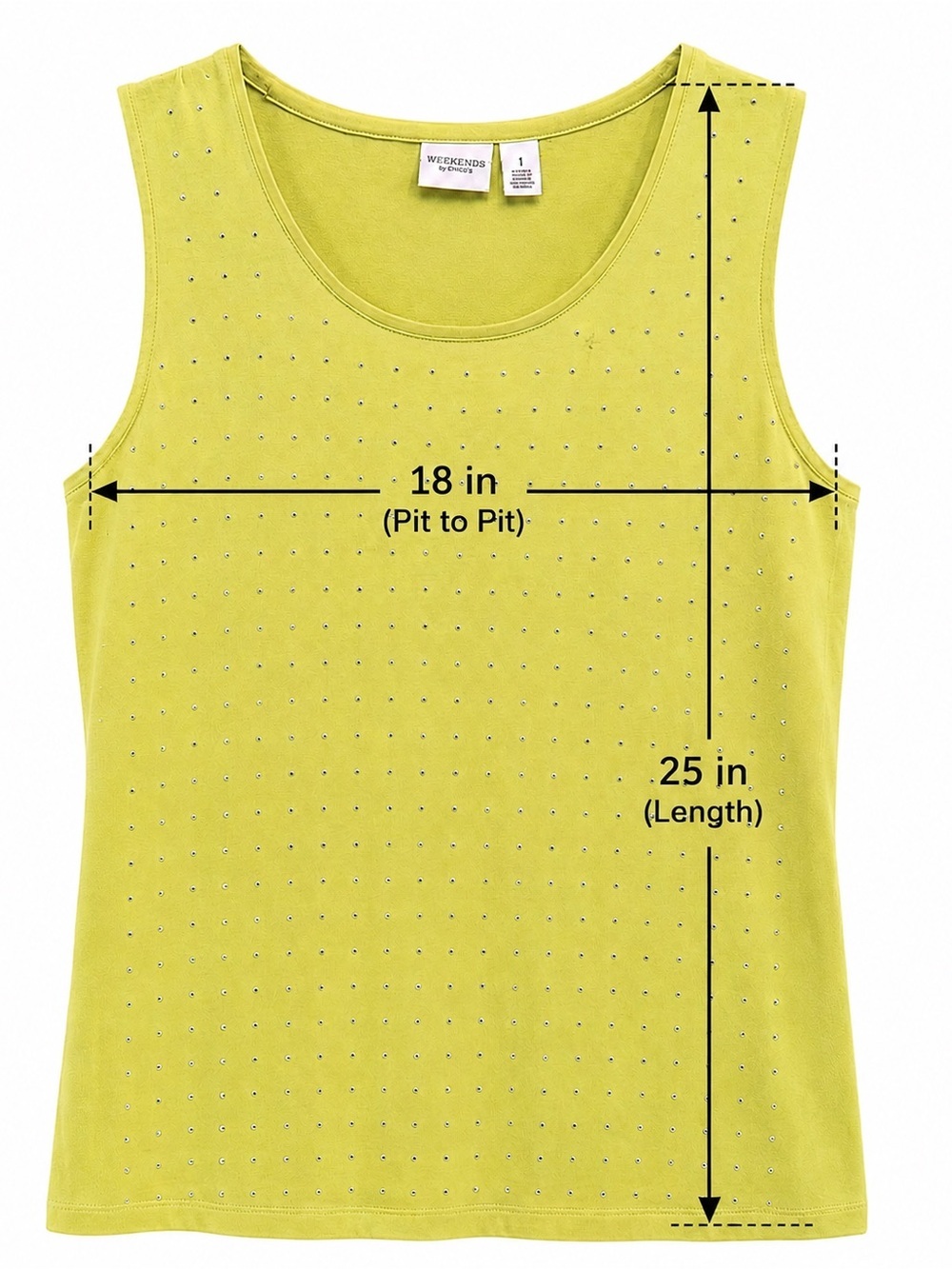 Weekends by Chico’s Women’s Size 1 Lime Rhinestone Sleeveless Tank Top - Picture 4 of 9